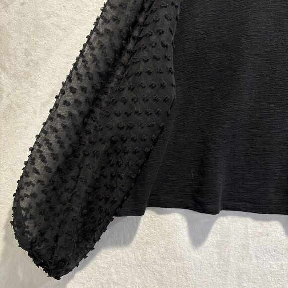 Maeve by Anthropologie Top Women 2X Black Textured Sheer Puff Sleeve Relaxed Fit - Picture 3 of 16